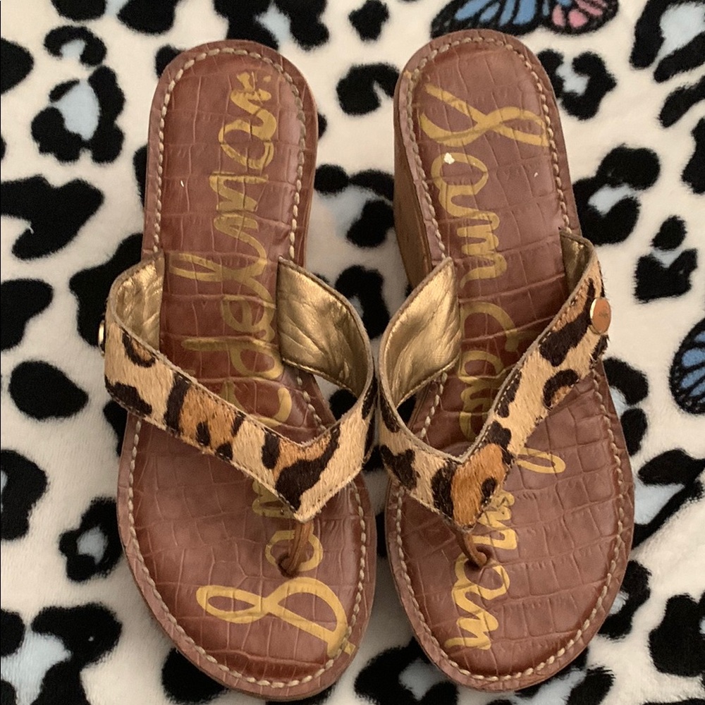 Sam Edelman Animal Print Flip Flops with Gold Detail